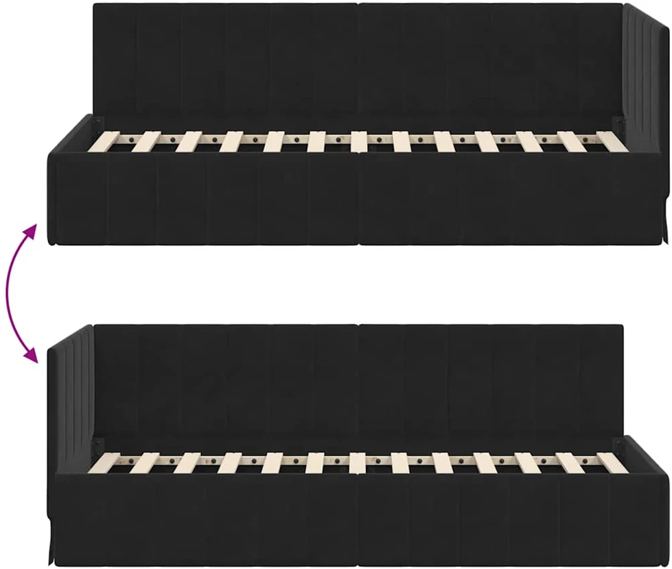 Lova Kampinė lovos konstrukcija Juoda 80 cm x 200 cm Aksomas