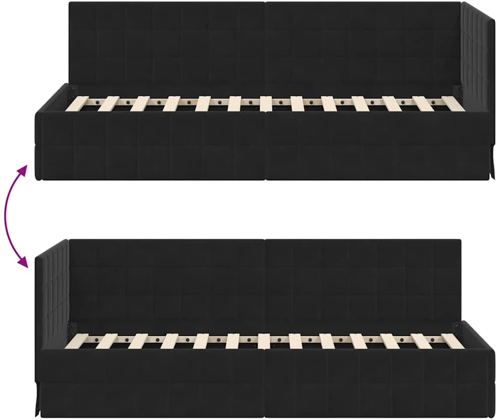 Lova Kampinė lovos konstrukcija Juoda 80 cm x 200 cm Aksomas
