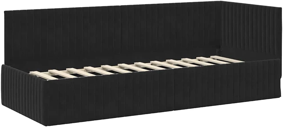 Lova Kampinė lovos konstrukcija Juoda 80 cm x 200 cm Aksomas