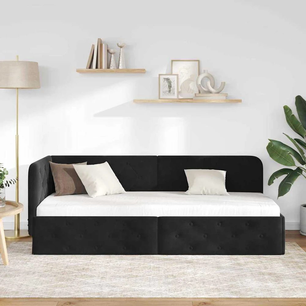 Lova Kampinė lovos konstrukcija Juodas 80 x 200 cm Aksomas