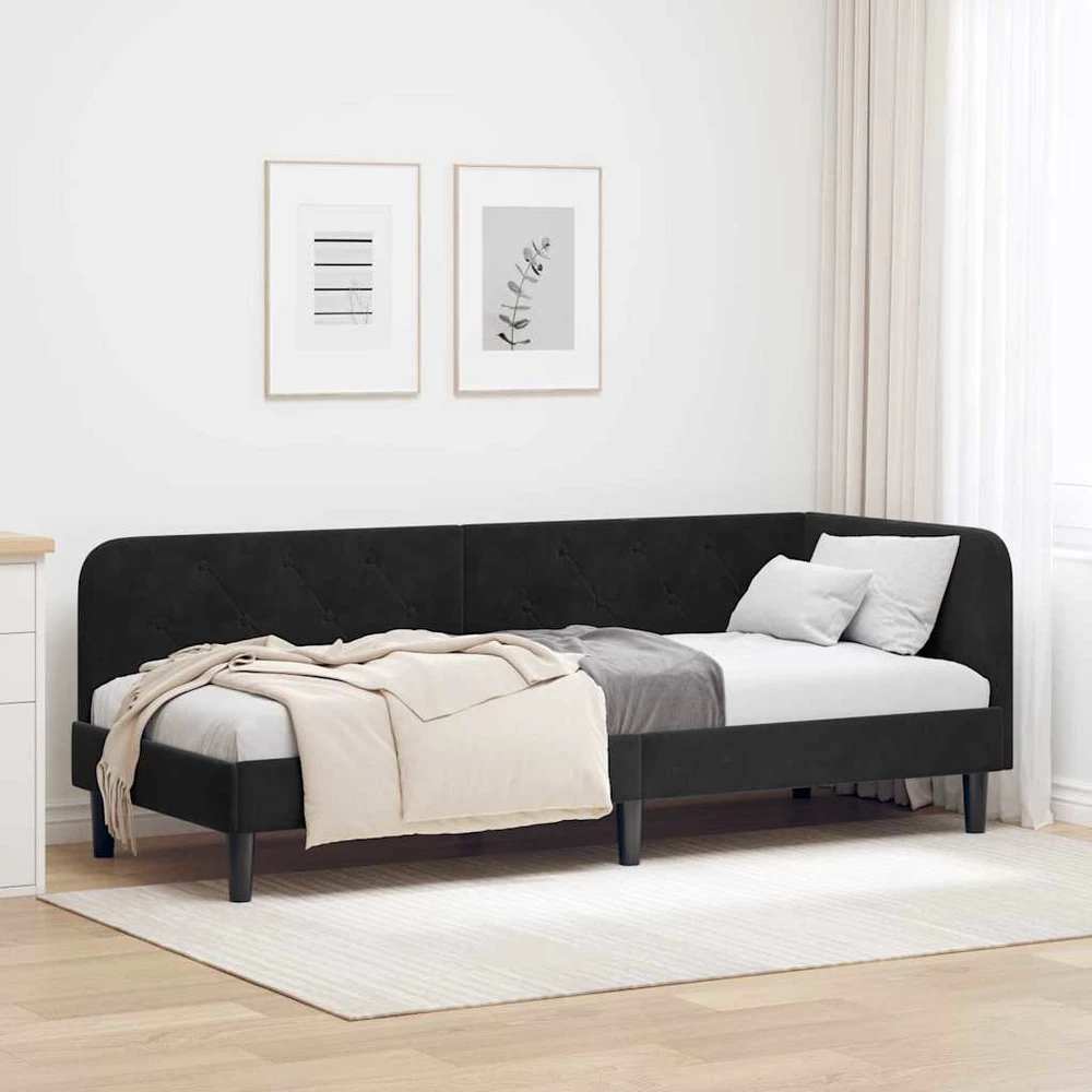 Lova Kampinė lovos konstrukcija Juodas 80 x 200 cm Aksomas