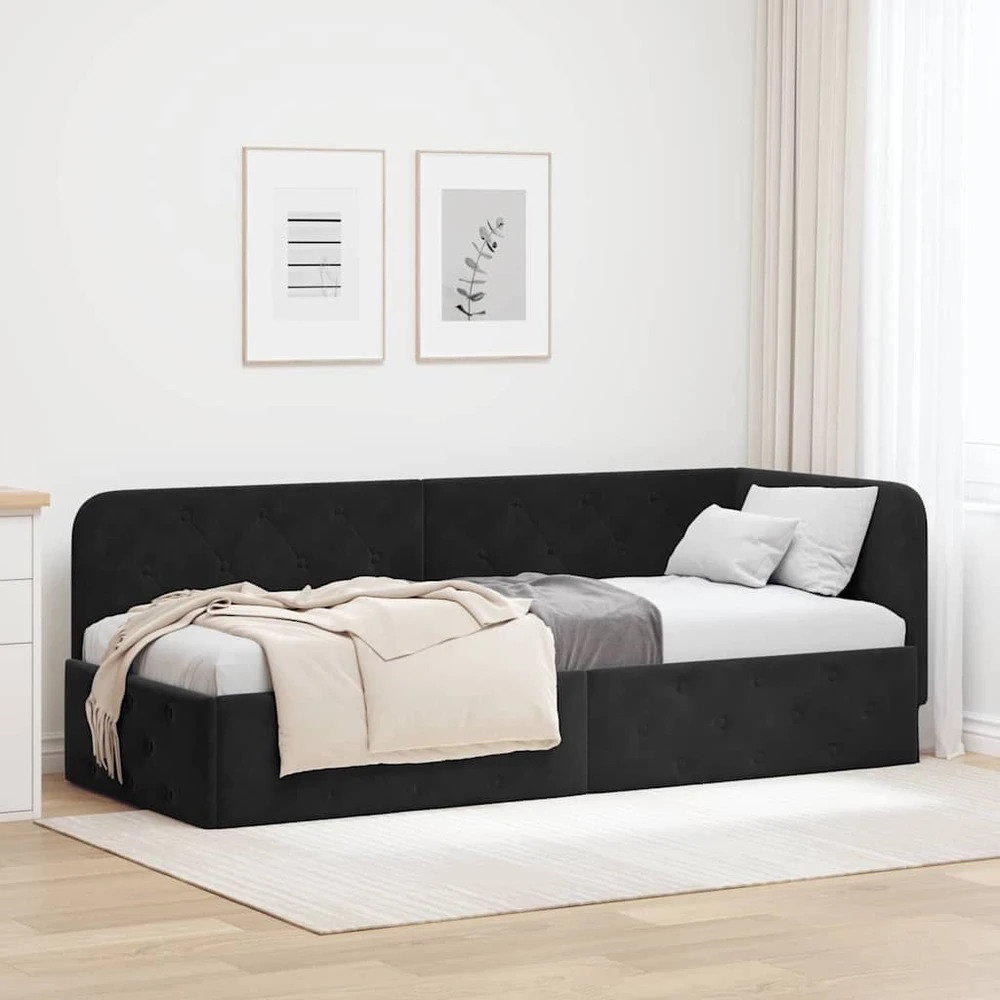 Lova Kampinė lovos konstrukcija Juodas 80 x 200 cm Aksomas