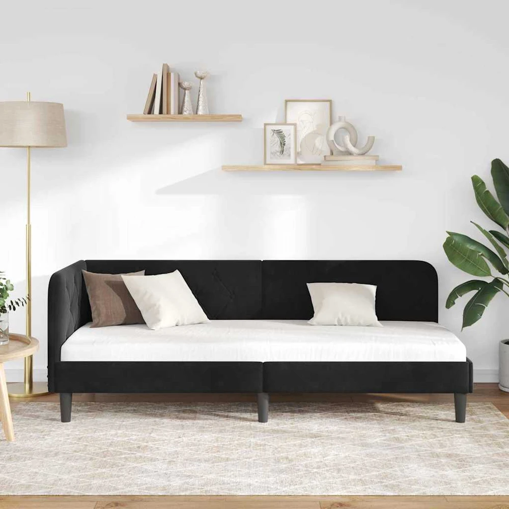 Lova Kampinė lovos konstrukcija Juodas 80 x 200 cm Aksomas