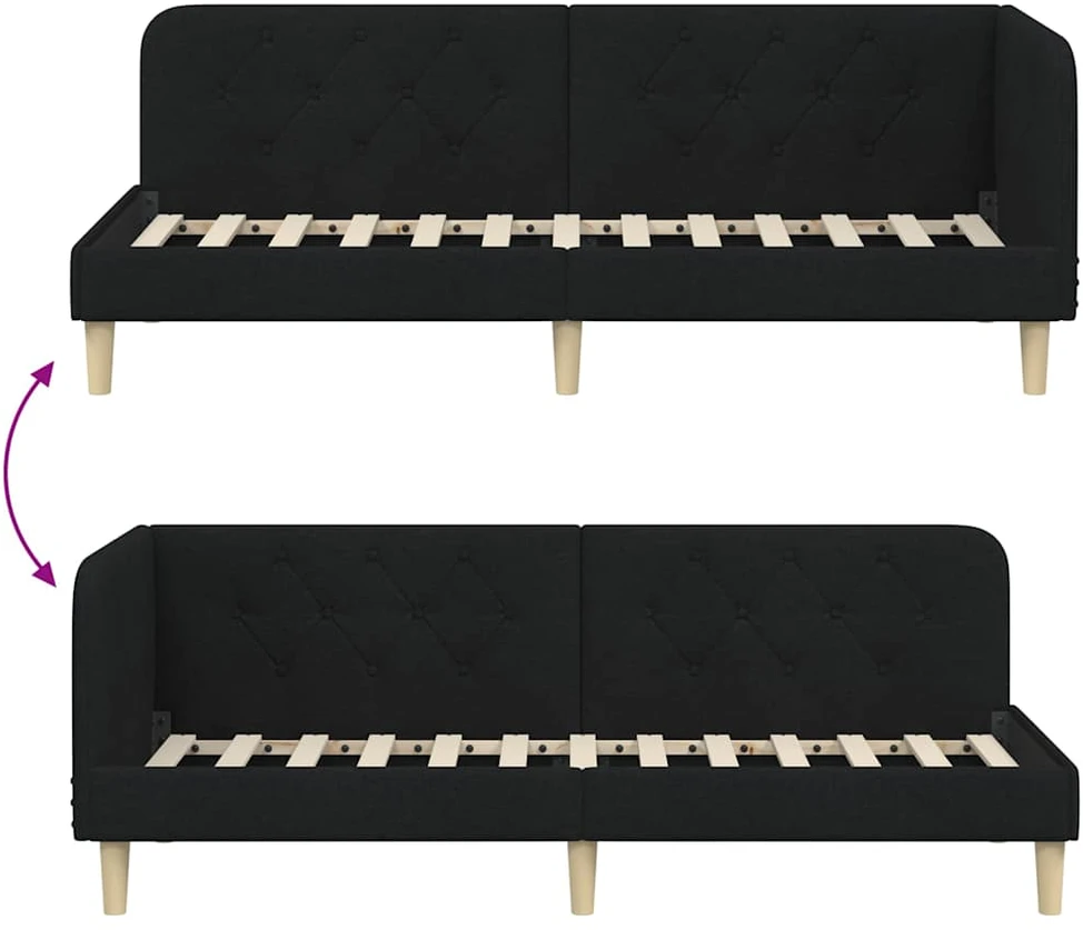 Lova Kampinė lovos konstrukcija Juodas 80 x 200 cm audinys