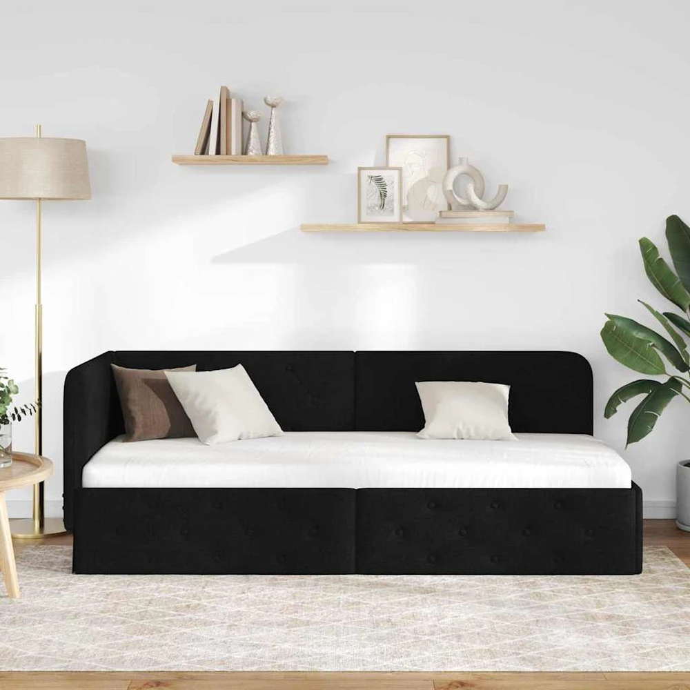 Lova Kampinė lovos konstrukcija Juodas 80 x 200 cm audinys