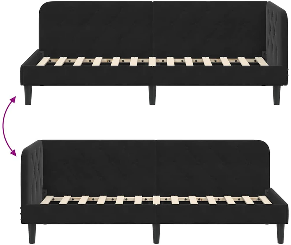 Lova Kampinė lovos konstrukcija Juodas 80 x 200 cm Aksomas