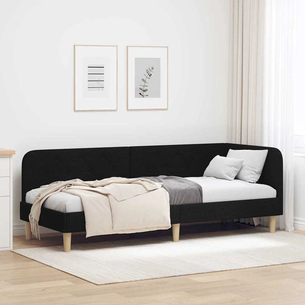 Lova Kampinė lovos konstrukcija Juodas 80 x 200 cm audinys