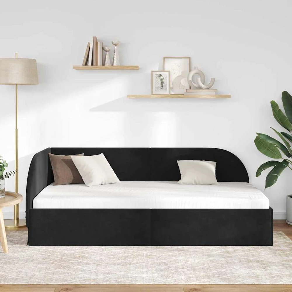 Lova Kampinė lovos konstrukcija Juoda 90 cm x 190 cm Aksomas