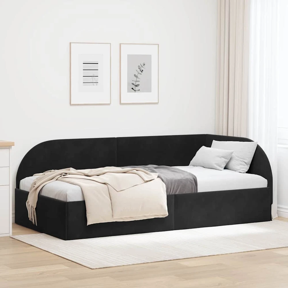 Lova Kampinė lovos konstrukcija Juoda 90 cm x 190 cm Aksomas