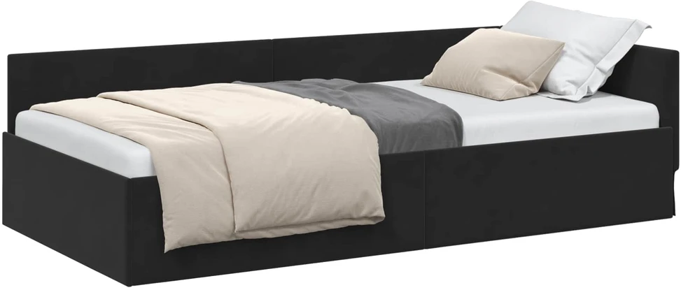 Lova Kampinė lovos konstrukcija Juoda 90 cm x 190 cm Aksomas
