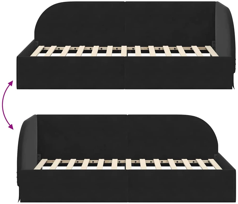 Lova Kampinė lovos konstrukcija Juoda 90 cm x 190 cm Aksomas