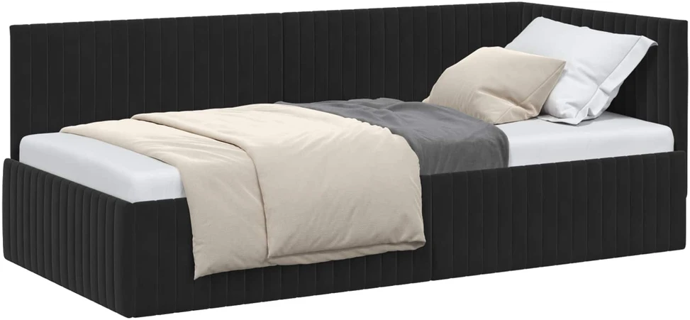 Lova Kampinė lovos konstrukcija Juoda 90 cm x 190 cm Aksomas
