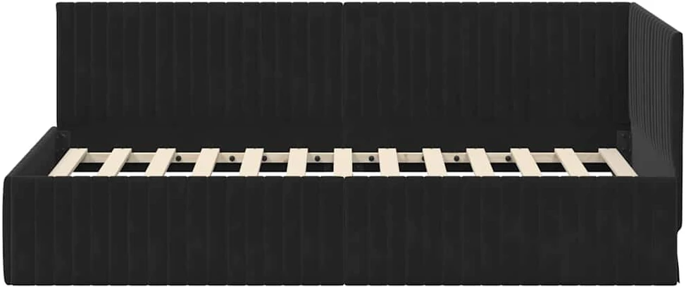 Lova Kampinė lovos konstrukcija Juoda 90 cm x 190 cm Aksomas