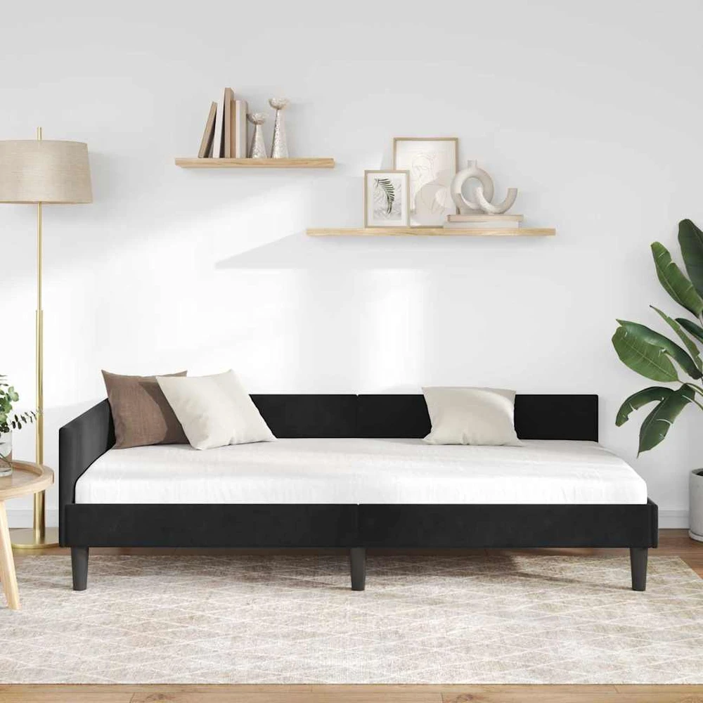 Lova Kampinė lovos konstrukcija Juodas 90 cm x 190 cm Aksomas