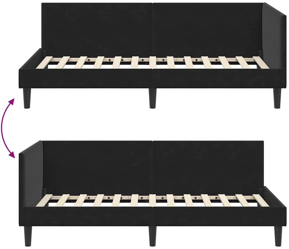 Lova Kampinė lovos konstrukcija Juoda 90 cm x 200 cm Aksomas