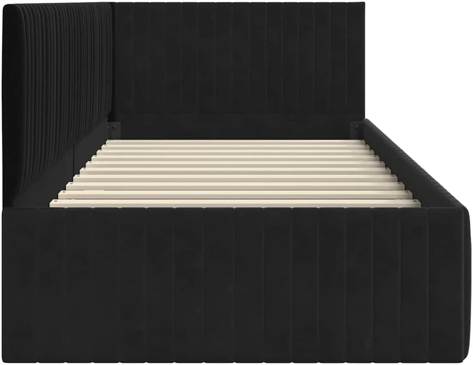 Lova Kampinė lovos konstrukcija Juoda 90 cm x 200 cm Aksomas