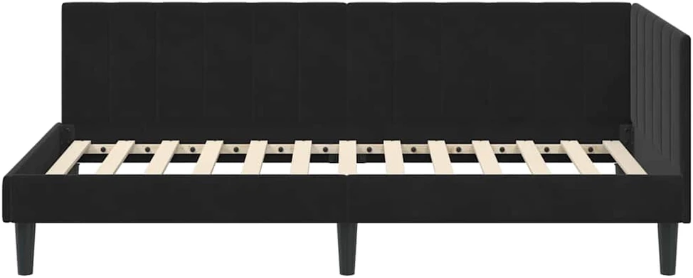 Lova Kampinė lovos konstrukcija Juoda 90 cm x 200 cm Aksomas