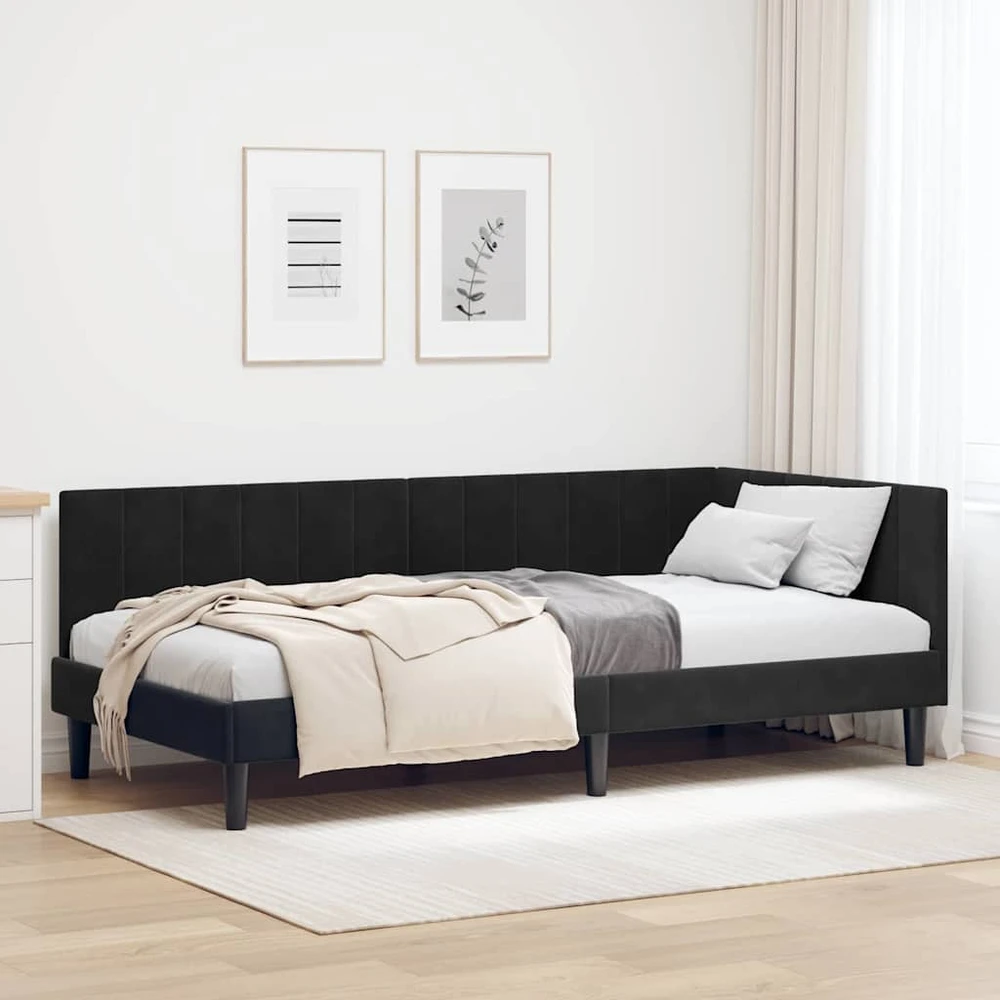 Lova Kampinė lovos konstrukcija Juoda 90 cm x 200 cm Aksomas