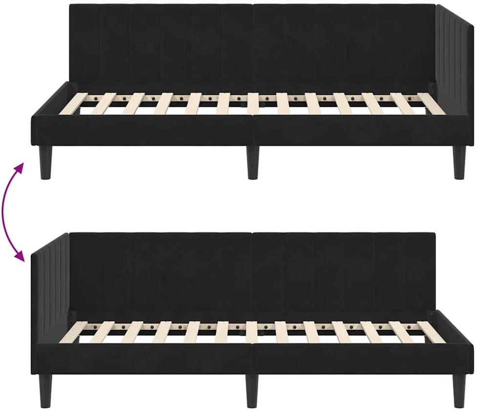 Lova Kampinė lovos konstrukcija Juoda 90 cm x 200 cm Aksomas