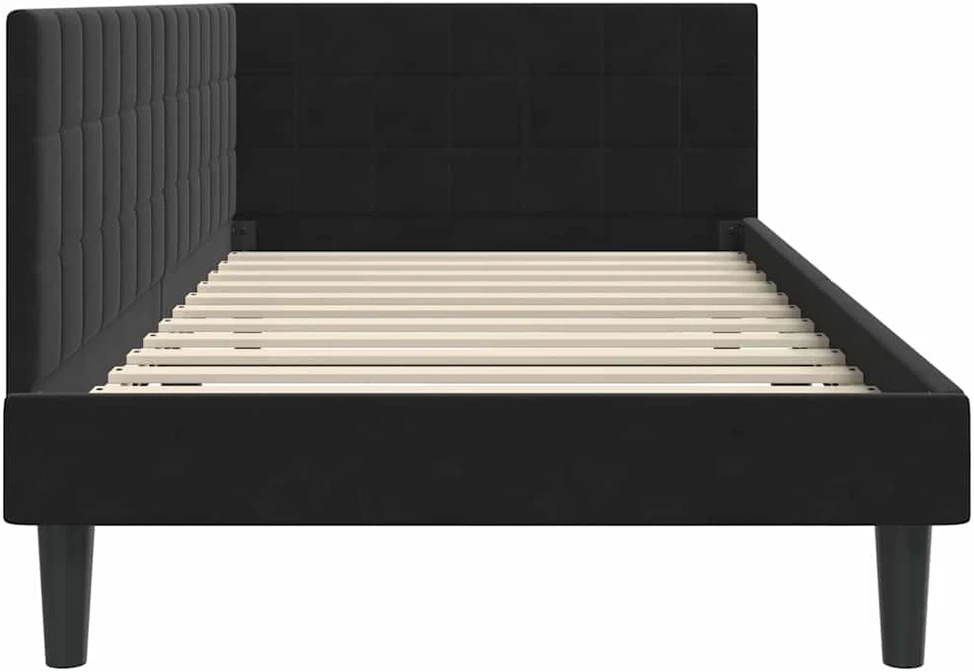 Lova Kampinė lovos konstrukcija Juoda 90 cm x 200 cm Aksomas