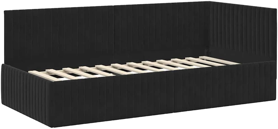 Lova Kampinė lovos konstrukcija Juoda 90 cm x 190 cm Aksomas