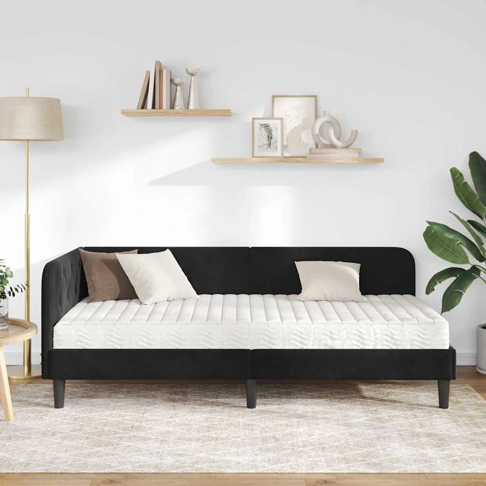 Lova Kampinė lovos konstrukcija Juodas 90 x 190 cm Aksomas