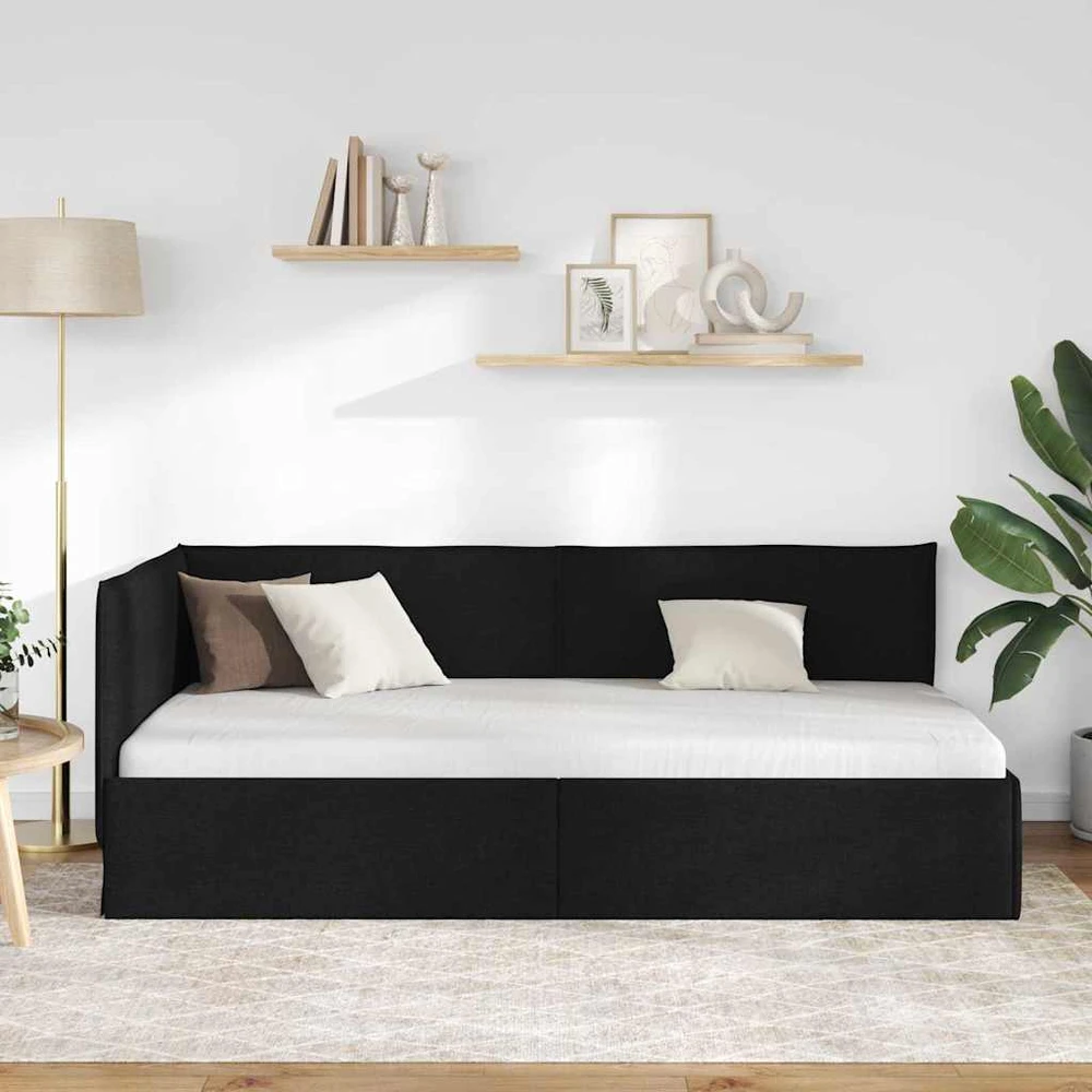 Lova Kampinė lovos konstrukcija Juodas 90 x 190 cm audinys