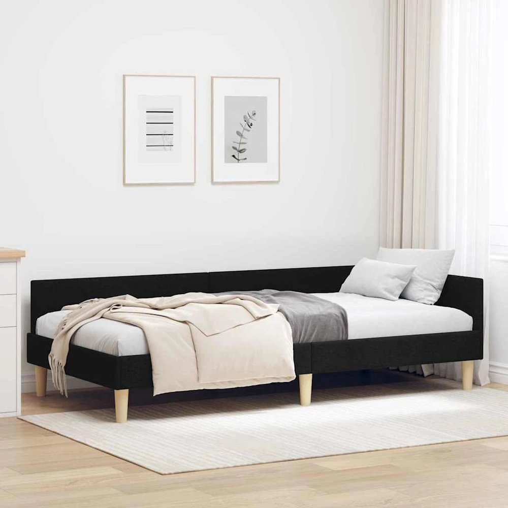 Lova Kampinė lovos konstrukcija Juodas 90 x 200 cm audinys