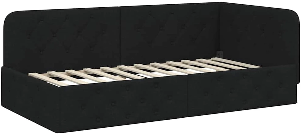 Lova Kampinė lovos konstrukcija Juodas 90 x 200 cm audinys