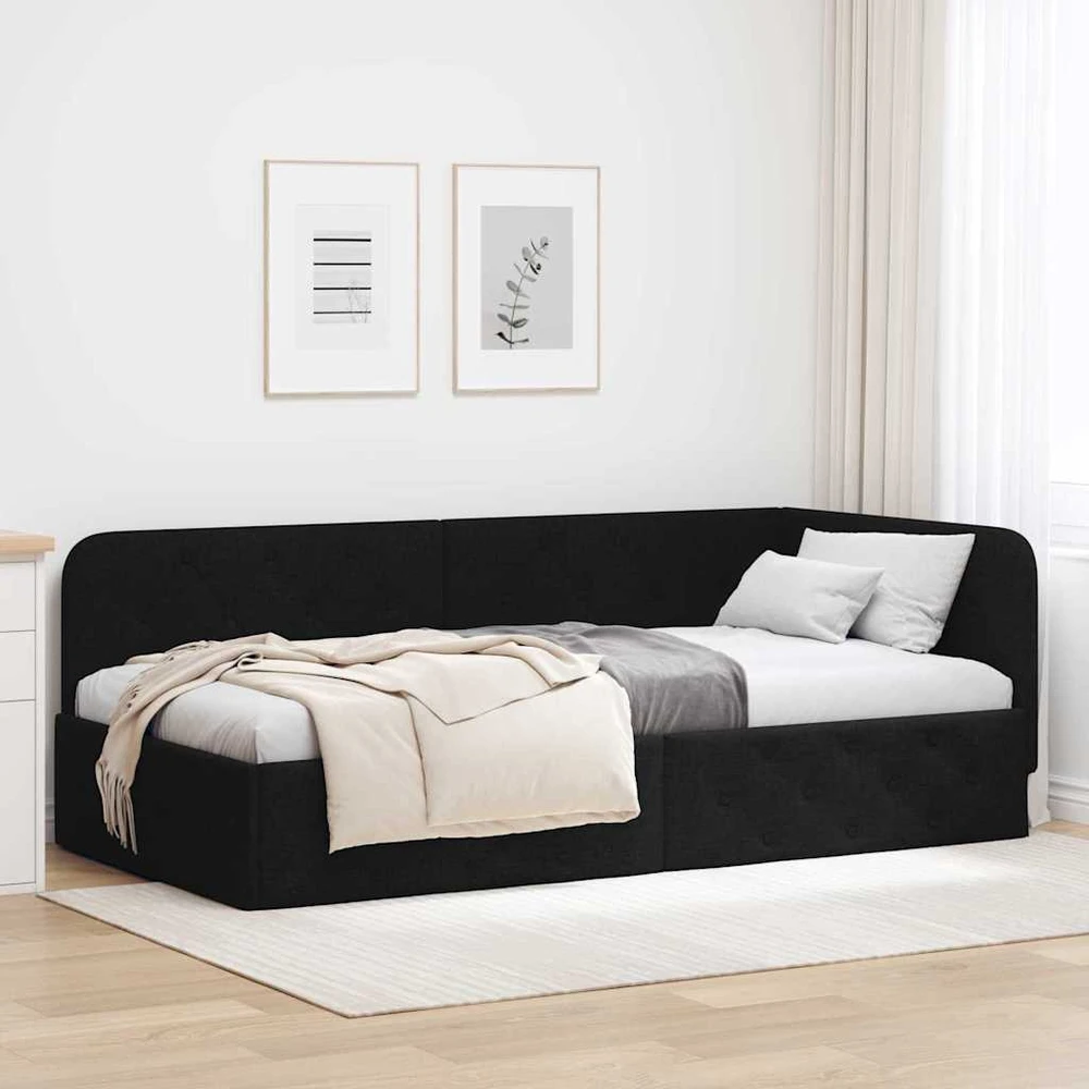 Lova Kampinė lovos konstrukcija Juodas 90 x 200 cm audinys