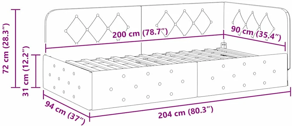 Lova Kampinė lovos konstrukcija Juodas 90 x 200 cm audinys