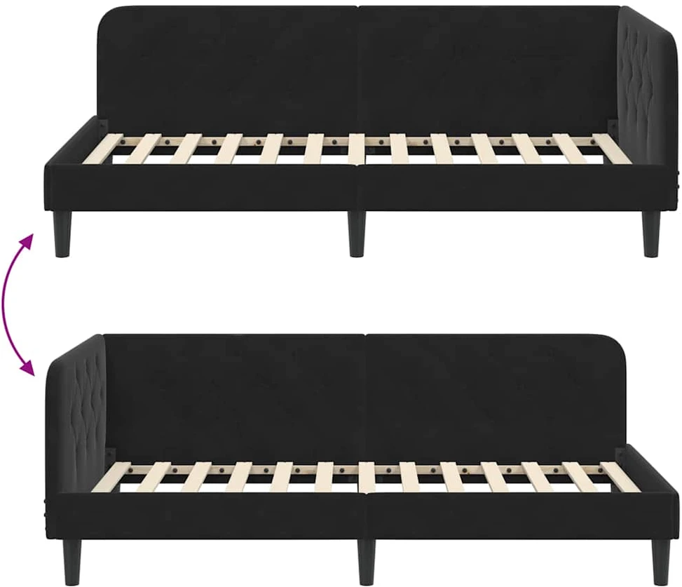 Lova Kampinė lovos konstrukcija Juodas 90 x 200 cm Aksomas