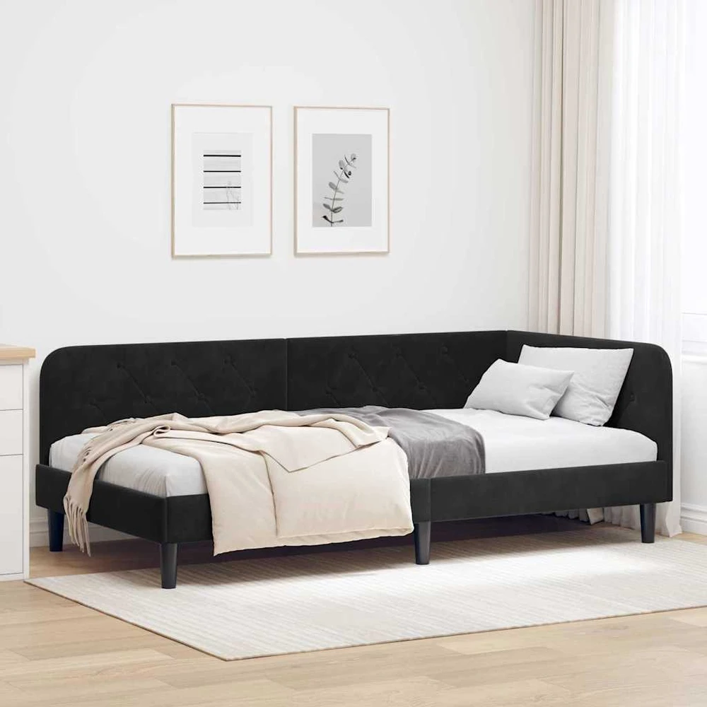 Lova Kampinė lovos konstrukcija Juodas 90 x 200 cm Aksomas