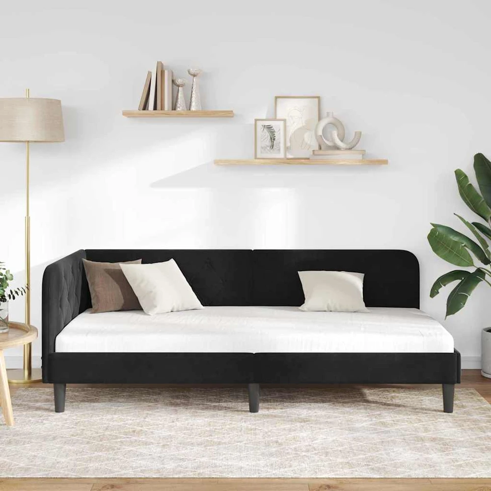 Lova Kampinė lovos konstrukcija Juodas 90 x 200 cm Aksomas
