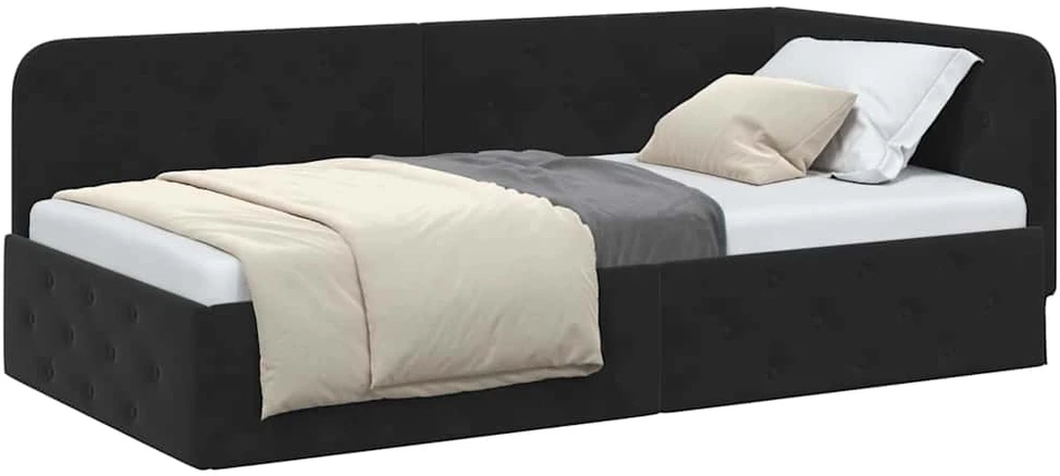 Lova Kampinė lovos konstrukcija Juodas 90 x 200 cm Aksomas