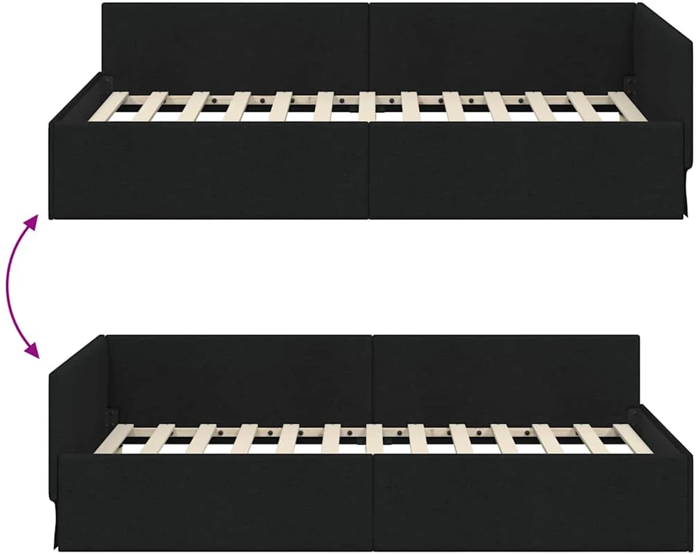 Lova Kampinė lovos konstrukcija Juodas 80 cm x 200 cm audinys
