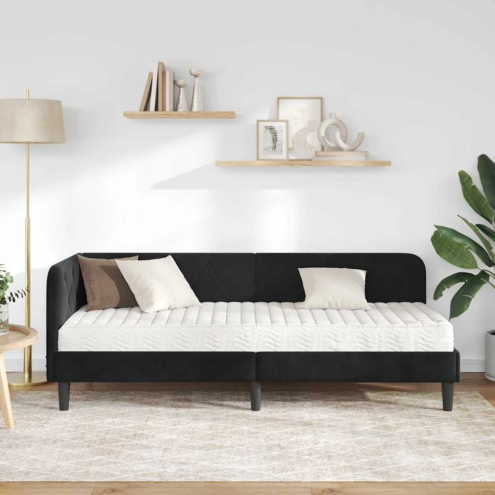 Lova Kampinė lovos konstrukcija Juodas 80 x 200 cm Aksomas