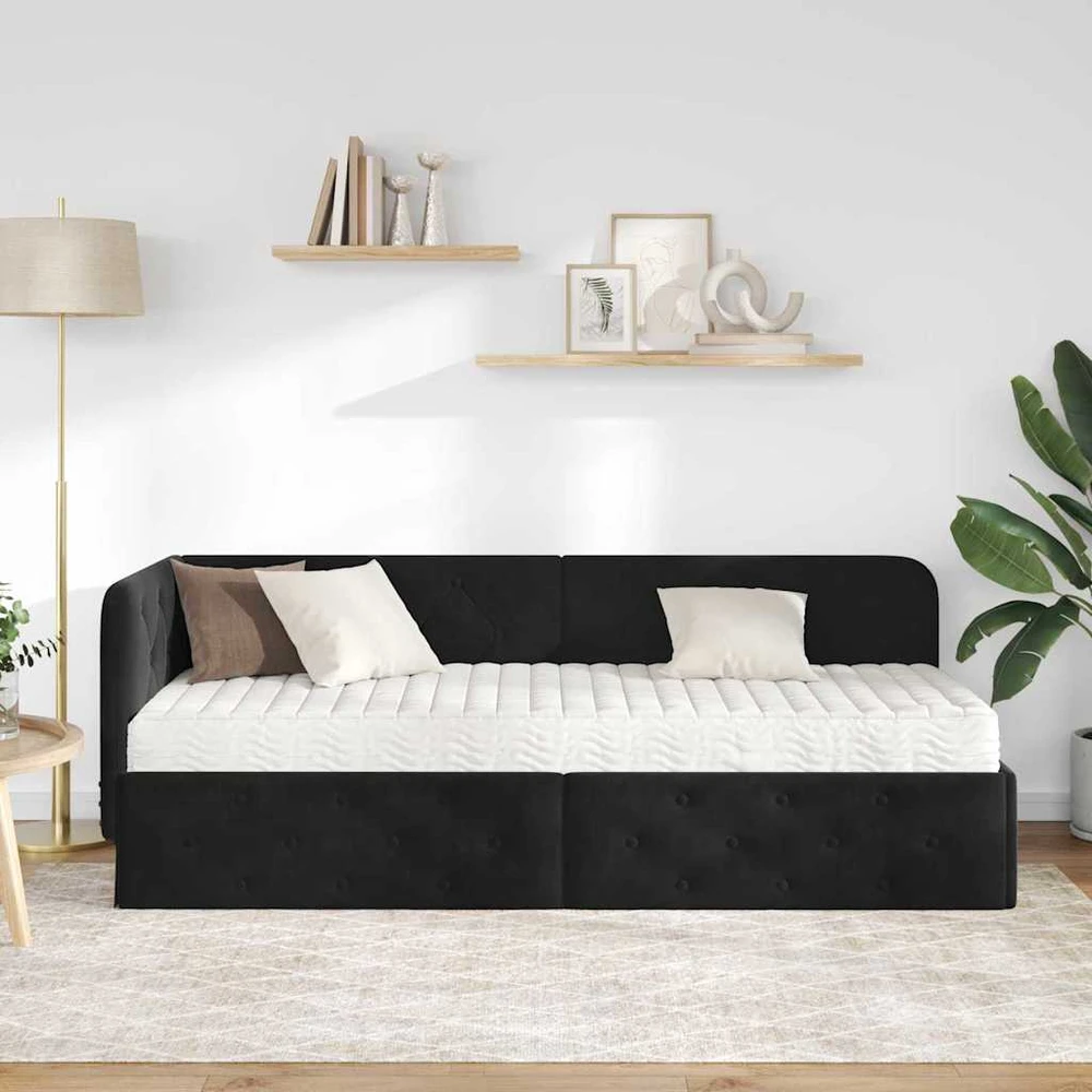 Lova Kampinė lovos konstrukcija Juodas 80 x 200 cm Aksomas
