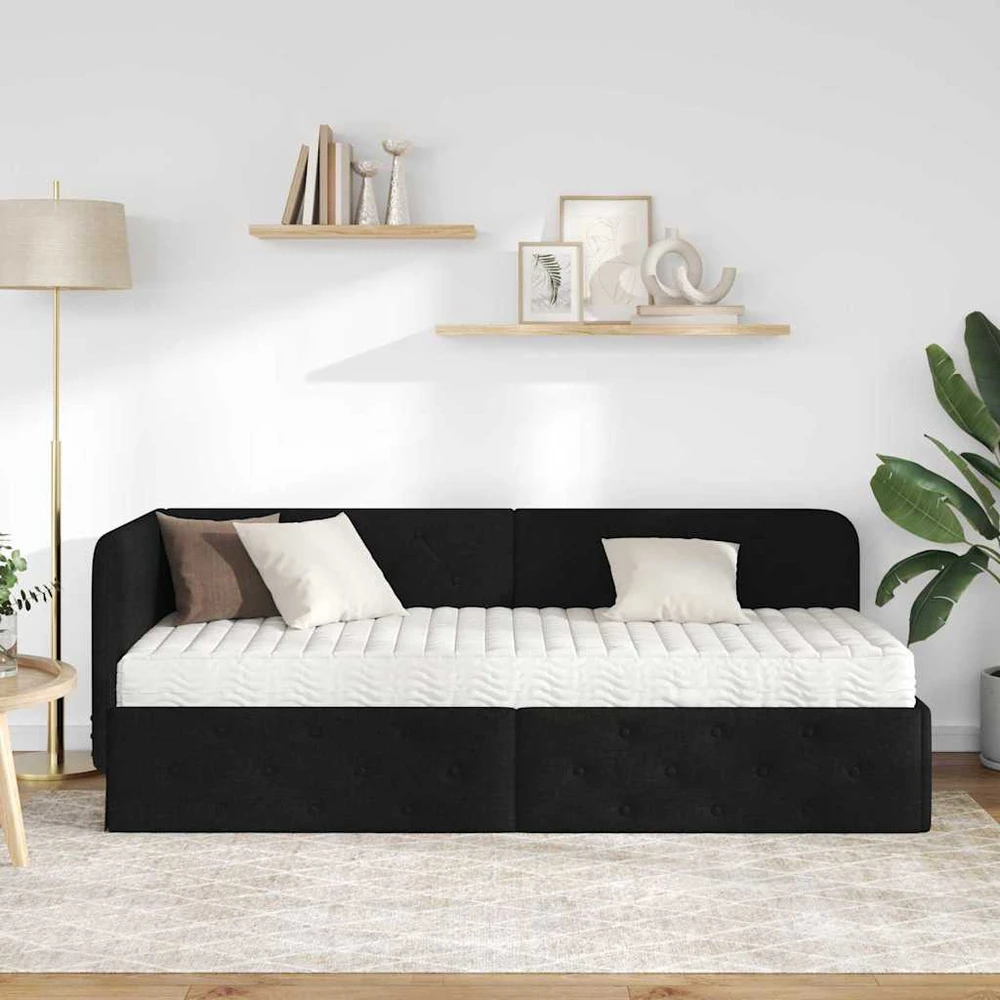 Lova Kampinė lovos konstrukcija Juodas 80 x 200 cm audinys