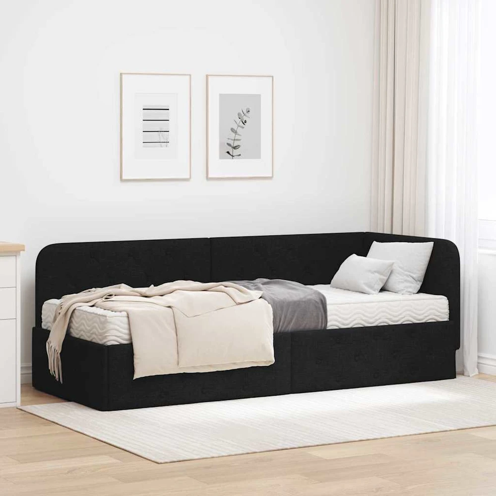 Lova Kampinė lovos konstrukcija Juodas 80 x 200 cm audinys