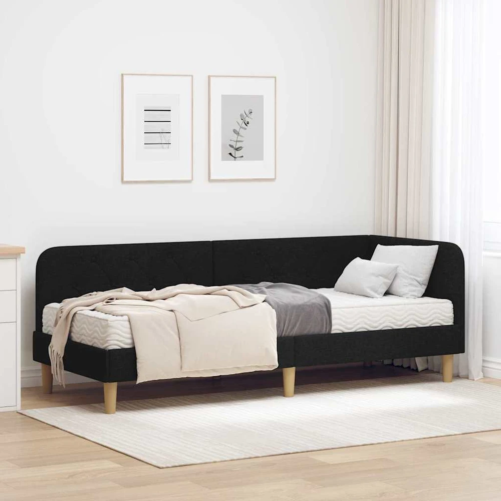 Lova Kampinė lovos konstrukcija Juodas 80 x 200 cm audinys