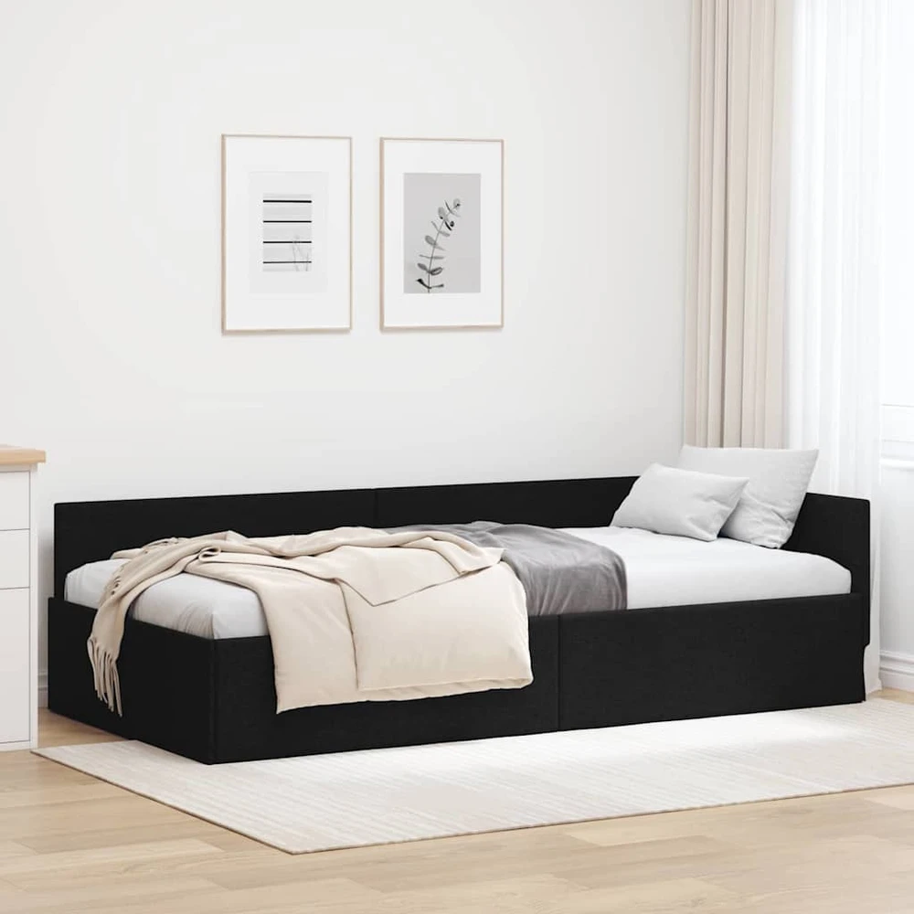 Lova Kampinė lovos konstrukcija Juodas 90 cm x 190 cm audinys