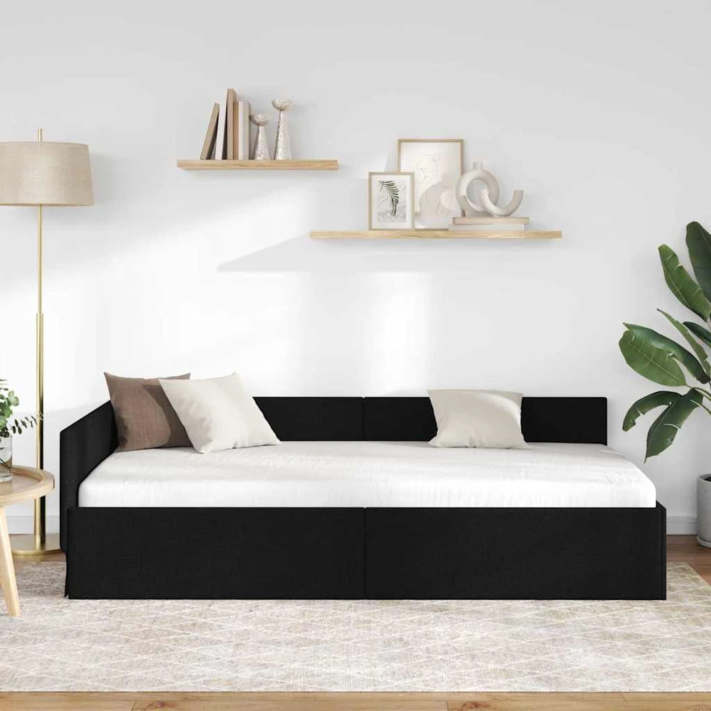 Lova Kampinė lovos konstrukcija Juodas 90 cm x 190 cm audinys