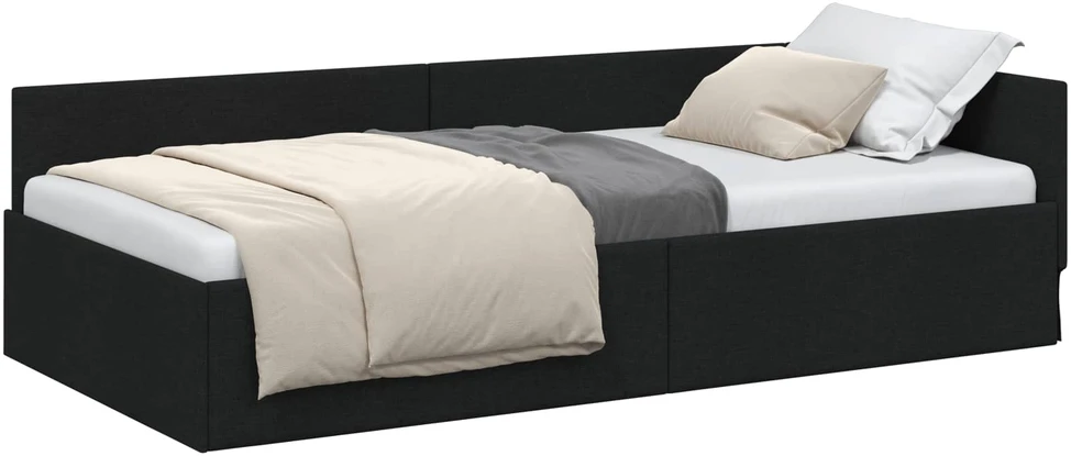 Lova Kampinė lovos konstrukcija Juodas 90 cm x 190 cm audinys