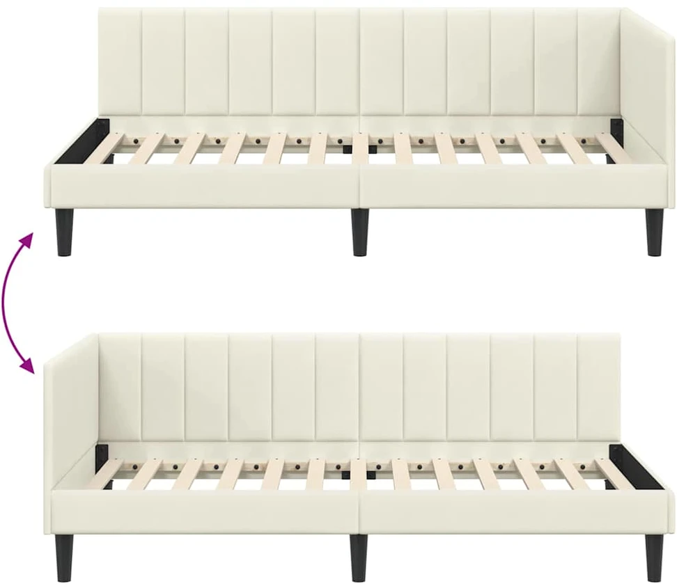 Lova Kampinė lovos konstrukcija Kreminė 100 cm x 200 cm Aksomas