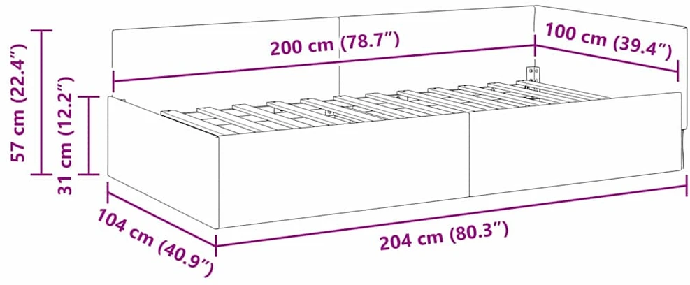 Lova Kampinė lovos konstrukcija Kreminė 100 cm x 200 cm Aksomas
