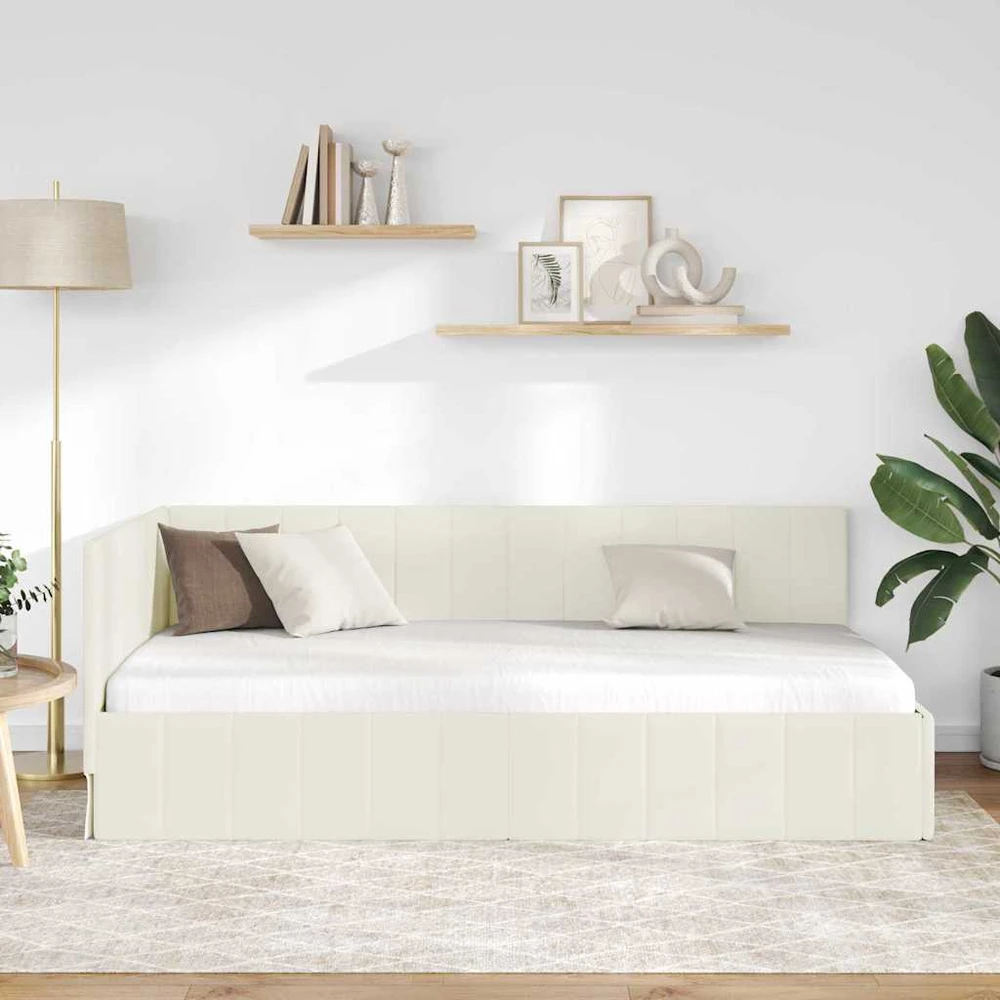 Lova Kampinė lovos konstrukcija Kreminė 100 cm x 200 cm Aksomas