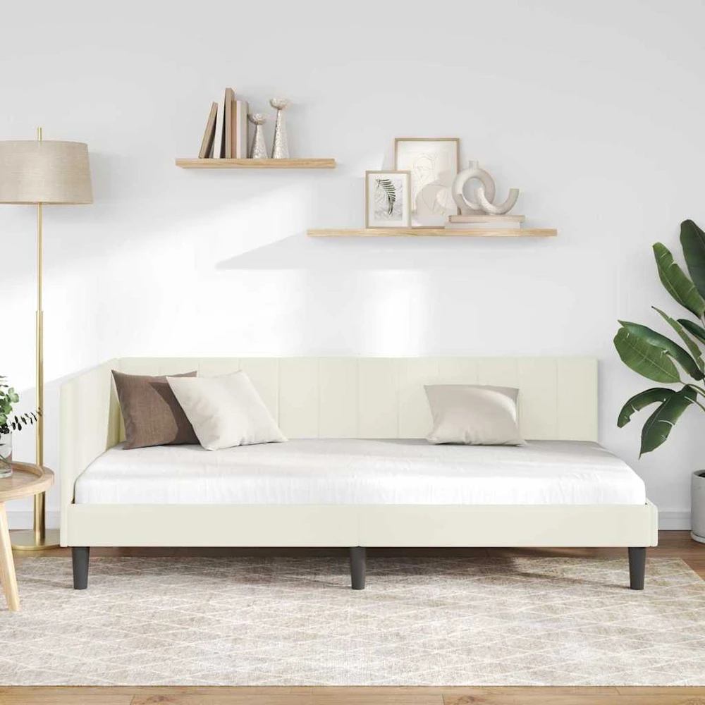 Lova Kampinė lovos konstrukcija Kreminė 100 cm x 200 cm Aksomas