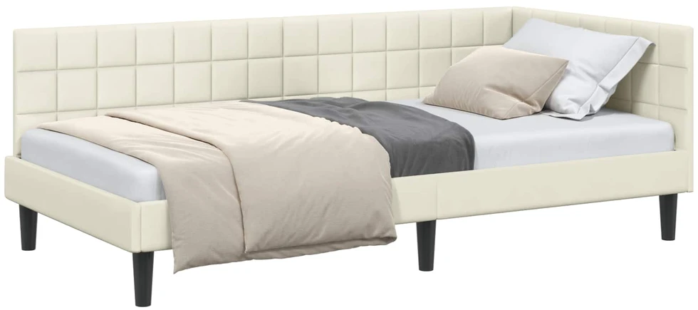 Lova Kampinė lovos konstrukcija Kreminė 100 cm x 200 cm Aksomas