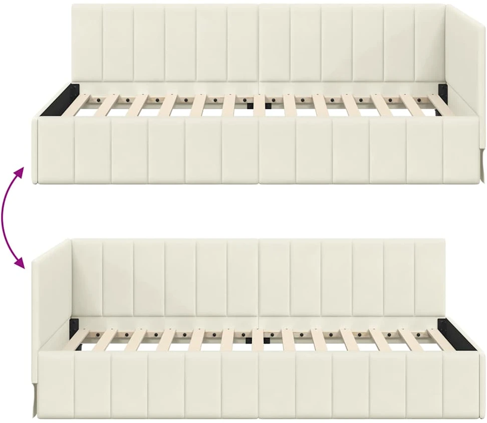 Lova Kampinė lovos konstrukcija Kreminė 100 cm x 200 cm Aksomas